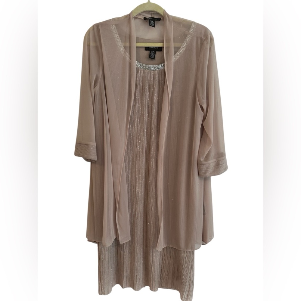 R&M Richards Pleated Glitter 2-Piece Dress/Sheer Overlay Jacket US (14)